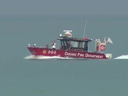 Chicago Fire Department Boat On Lake Michigan Stock Footage