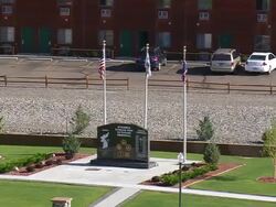 MS AERIAL Shot of Cody war memorial / Wyoming, United States Stock Footage