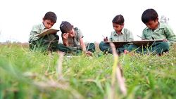 Little School children reading in Uniform Stock Footage