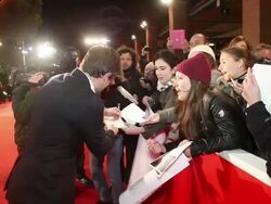 EVENT CAPSULE CLEAN - Douglas Booth, Damian Lewis, Christian Cooke, Guillermo Del Toro, Nadja Swarovski, Nathalie Rapti Gomez at  'Romeo and Juliet' Red Carpet on November 11, 2013 in Rome, Italy. (Footage by WireImage Video/Getty Images) Stock Footage