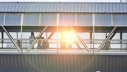 business people walking trough hallway. group team company. Stock Footage