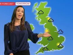 Female tv weather presenter Stock Footage