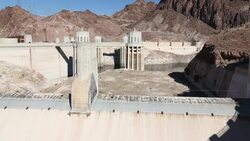 The overspill, standing high and dry at the Hoover Dam on Lake Mead, Nevada, USA, following a four year long drought. Stock Footage
