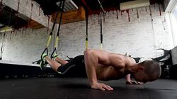 beautiful athlete is pushed on trx straps Stock Footage