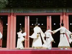 WS Shot of dancers performing at Temple depicting scholars AUDIO / Beijing, Hebei Province, China Stock Footage