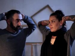 Art forger and artist caught in the act, two takes Stock Footage