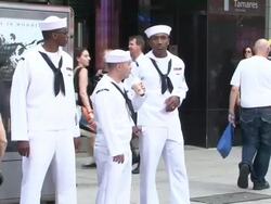 Sailors in Times Square NYC on Memorial Day Stock Footage