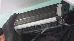 Cleaning air conditioner with washing machine Stock Footage