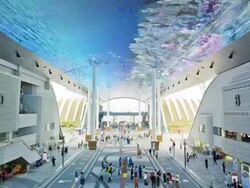 WS T/L TU People roaming at 2012 Korea Yeosu Expo / Yeosu, Jeollanam-do, South Korea Stock Footage