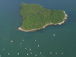 WS AERIAL View of Some boats floating in front of harbor Island / Maine, United States Stock Footage