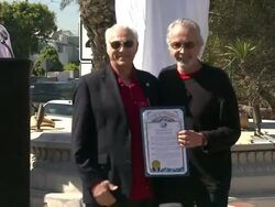 Lou La Monte, Herb Alpert at Herb Alpert And His Totem Sculpture 'Freedom' Honored In Malibu Stock Footage