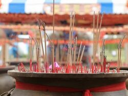 Burning Incense inside a chinese temple 2 Stock Footage