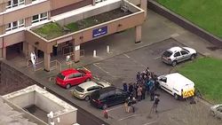 Aerials of Wolverhampton Stabbing Flats Forensics News Clip