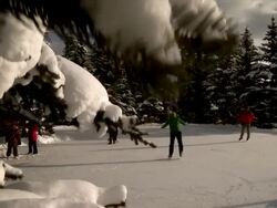 CS outdoor winter skating rink / lake louise, alberta, canada Stock Footage