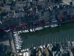 AERIAL, Honfleur harbor, Normandy, France Stock Footage