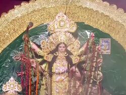 MS ZI Statue of Goddess Durga at Durga Puja celebration / Kolkata, West Bengal, India Stock Footage