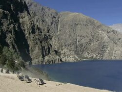 MS Nomadic people walking with Yak caravan / Himalayas, Upper Dolpo, Nepal    Stock Footage
