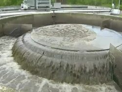MS Shot of Clarifying basin at purification plant / Konz, Rhineland-Palatinate, Germany Stock Footage