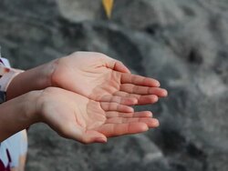 Japanese woman catches golden origami Stock Footage