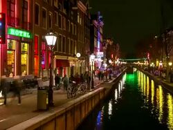 HD Time-lapse: Tourist crowed Amsterdam Red Light District night, Netherland Stock Footage