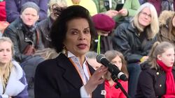 Bianca Jagger Addresses Women Gathered Ahead of March for Women's Rights News Clip