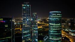 Russia, Moscow, skyscrappers of the Modern Moscow-City International  business and finance development - Time lapse Stock Footage