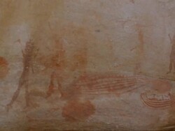 Rock painting: men and boats, Namaqualand, South Africa Stock Footage