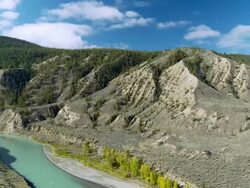 WS TD View of Chilcotin river valley with hoodoo / Near Williams Lake, British Columbia, Canada Stock Footage