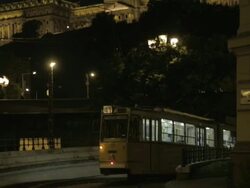 Tilt up from 41 Tram to Buda Castle Stock Footage