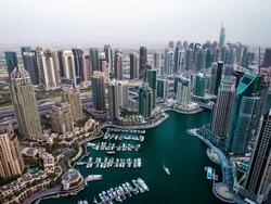 High view on Dubai Marina and Sheikh Zayed Road Stock Footage