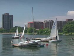  MS Sailing yacht boats in lake / Minneapolis, Minnesota, United States  Stock Footage