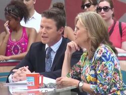 Billy Bush and Meredith Vieira on the â€™Access Hollywood' show in New York City Stock Footage