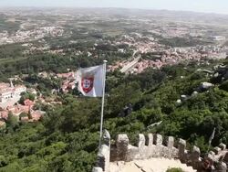 Sintra, Castle of the Moors (Castelo dos Mouros), view of the inner walls, and the city Sintra  Stock Footage