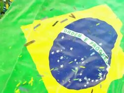 Flag of Brazil at the stadium Stock Footage