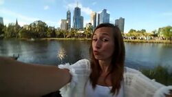 Young woman in Melbourne takes a selfie portrait Stock Footage
