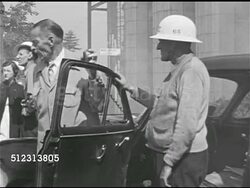 1951: WHAT-IF SCENARIO: SYRACUSE 'AFTER': WS Taxis parked together w/ nurses standing waiting. Driver using two-way car radio, everyone into cabs, EM Team, Emergency Medical. 1950s Horror, 1950s Sci-fi, Red Scare, McCarthyism. Instructional Video