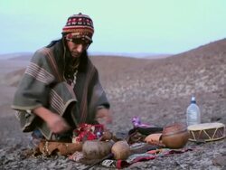 MS Shot of man showing Native ritual AUDIO / South Of Peru, Nazca, Peru Stock Footage