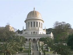 CU ZO Shrine of the BÃƒÂ¡b with Persian Garden / Haifa, Mechoz Cheifa, Israel Stock Footage
