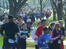 Montage of shots of the 5k race Stock Footage