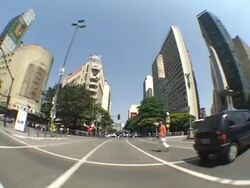 SIDE POV, FISH EYE, Brazil, Minas Gerais, Belo Horizonte, Driving through Praca Sete de Setembro Stock Footage