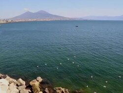 Naples, general view of the bay with mount Vesuvius in the background Stock Footage