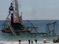 Iconic Jet Star Roller Coaster Damaged By Hurricane Sandy Torn Down Stock Footage