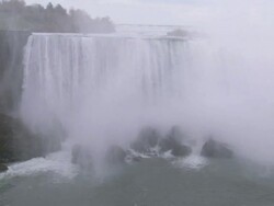 Medium Long Shot static zoom-out - Water cascades over Niagara Falls / Ontario, Canada Stock Footage