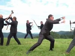 HD DOLLY: Medieval Business Battle Stock Footage