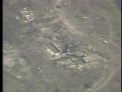 Aerial, ground view of destroyed Waco compound Stock Footage