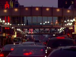 MS Street, cross bridges and pedestrian at night / Minneapolis, Minnesota, United States Stock Footage