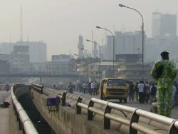 MS Shot of freeway with pedestrian coming / Lagos, Nigeria Stock Footage