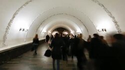 Russia, Moscow, Metro station platform - Time lapse Stock Footage