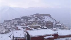 Snow covers a Tibetan village. Stock Footage