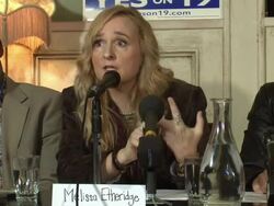 SPEECH: Musician Melissa Etheridge expresses her support for Prop 19 at the BuddhaFest Pre-Event Press Conference on Prop 19 at Hollywood CA. (Footage by WireImage Video/GettyImages) Stock Footage